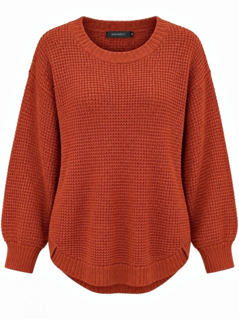 NWT MEROKEETY XL Waffle Knit Sweater Rust Oversized Fall